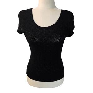Y2K Vtg Blouse Worthington Stretch Top Gothic Chic Fitted Black Jacquard Sz S